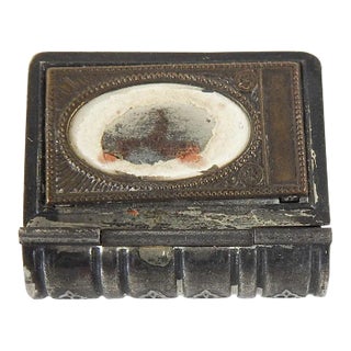 Vintage Tiny Metal Book Box With Rosary For Sale