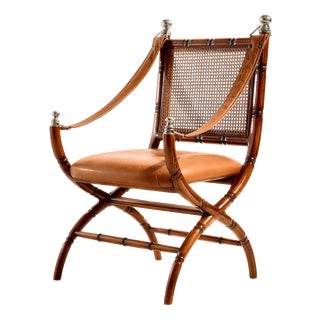 Walnut Armchair with Bamboo-Like Design, 1960s For Sale