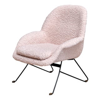 Armchair in Nude White Bouclé by Augusto Bozzi for Saporiti Italia, Italy, 1950s For Sale