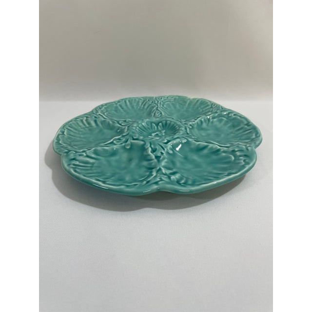 French Country 1940s French Gien Turquoise Majolica Oyster Plate For Sale - Image 3 of 14
