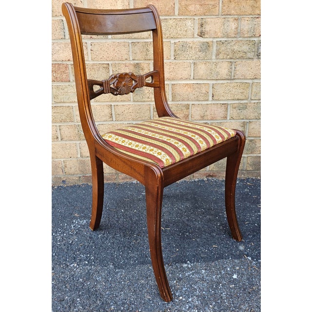 Mid 20th Century Set 4 Stijlvorm Meubelen Duncan Phyfe Mahogany and Upholstered Seat Side Chairs For Sale - Image 4 of 10
