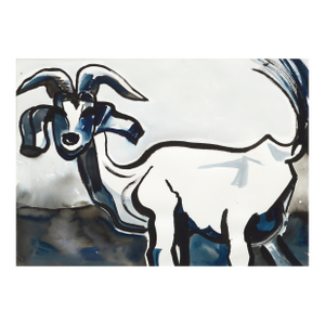 Modernist Goat Portrait in Black and Blue by Karen Druker