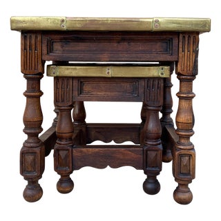 19th Century Spanish Zinc Top Nesting Tables with Turned Legs For Sale