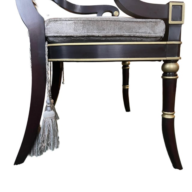 Ebony and Gilt Armchair in Grey Velour Fabric by Kindel Furniture For Sale - Image 4 of 8