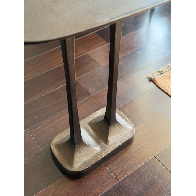 Made Goods Brenna Side Table - Antiqued Bronze Cast Metal Accent Table With Sculptural Double Stem Base For Sale In Los Angeles - Image 6 of 11