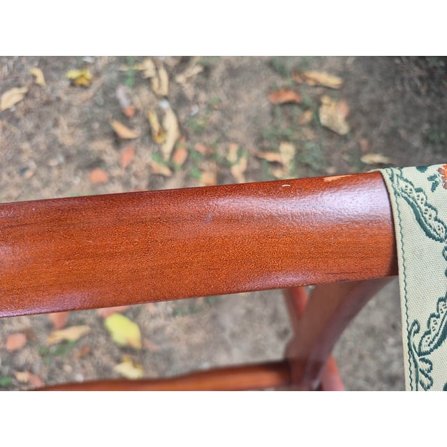 Auburn Vintage Scheibe Wooden Folding Luggage Racks With Floral Tapestry Straps - Pair For Sale - Image 8 of 11