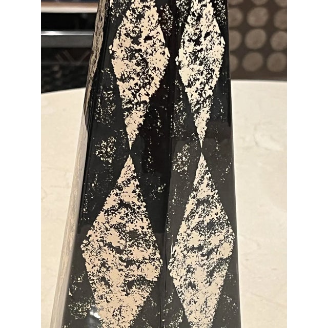 Mid Century Harlequin Pattern Obelisk Lamps in the Manner of Fornasetti - A Pair For Sale - Image 11 of 12