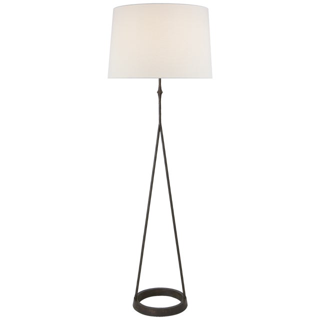 Transitional Visual Comfort Signature Dauphine Floor Lamp in Aged Iron with Linen Shade For Sale - Image 3 of 3