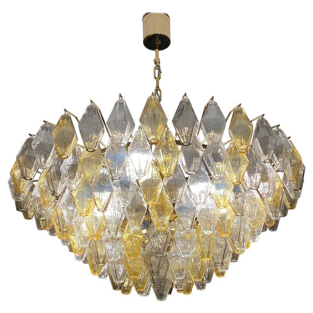 Large Amber and Grey Poliedri Murano Glass Chandelier For Sale - Image 14 of 14