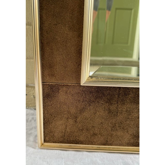 Vintage LaBarge Italian Brass and Suede Wall Mirror For Sale In Mobile - Image 6 of 12