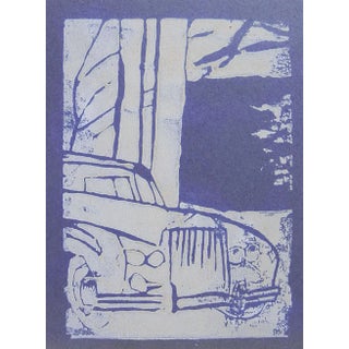 Mid Century Block Print of Car For Sale
