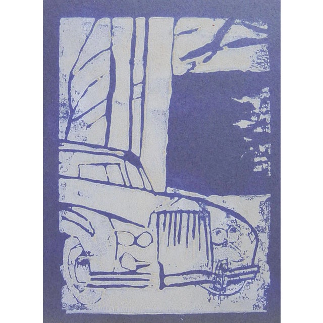 Mid Century Block Print of Car For Sale