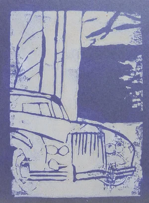 Mid Century Block Print of Car