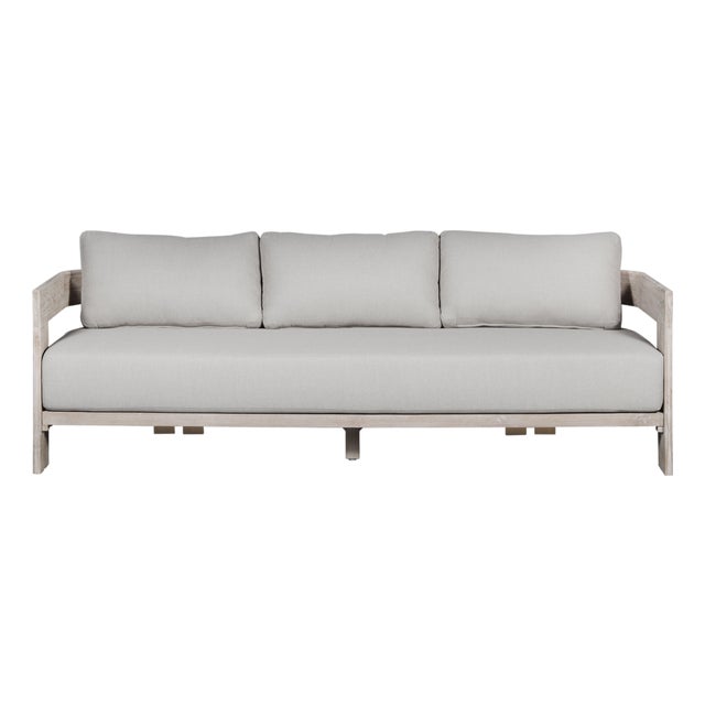 Paradiso Teak Wood Sofa Natural Look - Gray Fabric For Sale