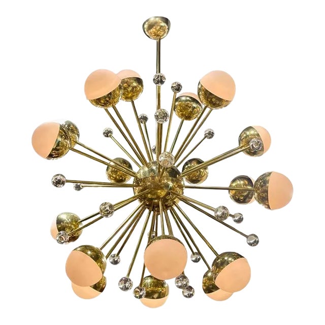 Modern Murano Glass and Brass Sputnik Chandelier For Sale