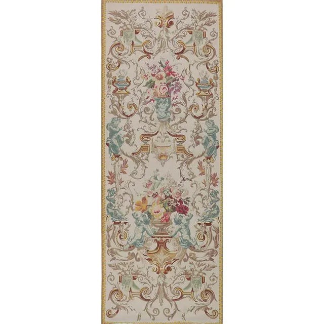 Antique White 1990s Cherubs & Floral Bouquets Vertical Tapestry For Sale - Image 8 of 8