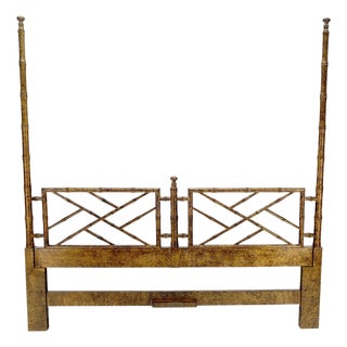 Faux Bamboo c1970s Tortoise Finish King Size Decorative Headboard Bed MINT! For Sale
