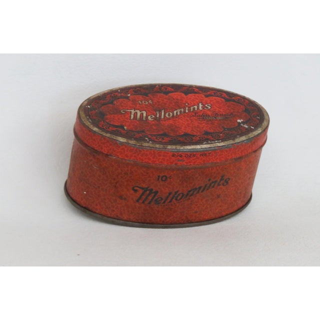 Red Mellomints Pre Ww2 Candy Tin Metal Oval Box With Removable Lid Made in Usa 4904b For Sale - Image 8 of 9