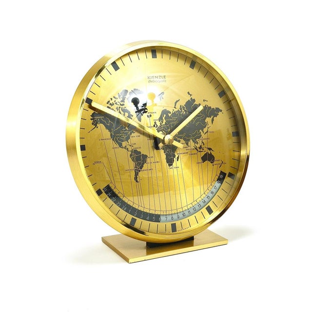 Mid-Century Brass Table Clock attributed to Wilhelm Kienzle, Germany, 1960s For Sale - Image 11 of 18