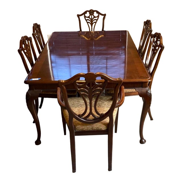 Henredon Solid Wood Dining Set With 6 Chairs For Sale