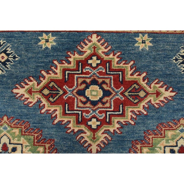Blue Kazak Rug 5′ X 6’8” Blue Wool Tribal Hand-Knotted Oriental Carpet For Sale - Image 8 of 12