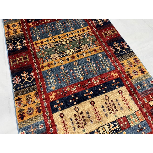 Sultani Khorjin Design Wool Runner in Blue and Red, 2'7
