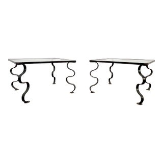 C. 1950s Iron and Glass "Ondulation" Side Tables For Sale