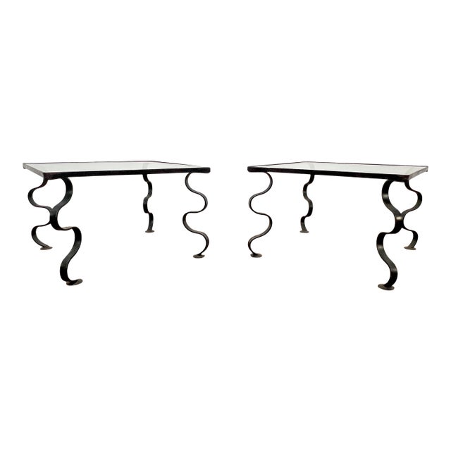 C. 1950s Iron and Glass "Ondulation" Side Tables For Sale