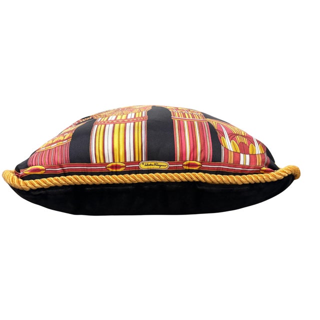 Hollywood Regency Vintage Salvatore Ferragamo Silk Leopard & Egyptian Motif Pillow For Sale - Image 3 of 8