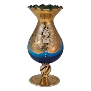 Mid-Century Venetian Hand-Blown Art Glass Cabinet Vase With Tre Fuochi Enamel 6" For Sale