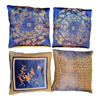 4 Vintage Silk Pillows For Sale