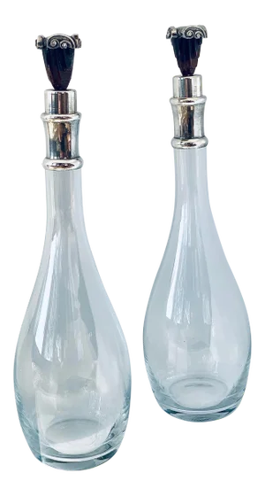 Antique Art Deco Decanters With Silver Neck and Silver & Bakelite Cork Stoppers - a Pair