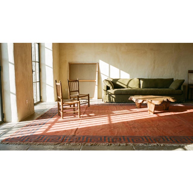 Salmon Early 20th Century Indian Cotton Dhurrie Carpet For Sale - Image 8 of 10