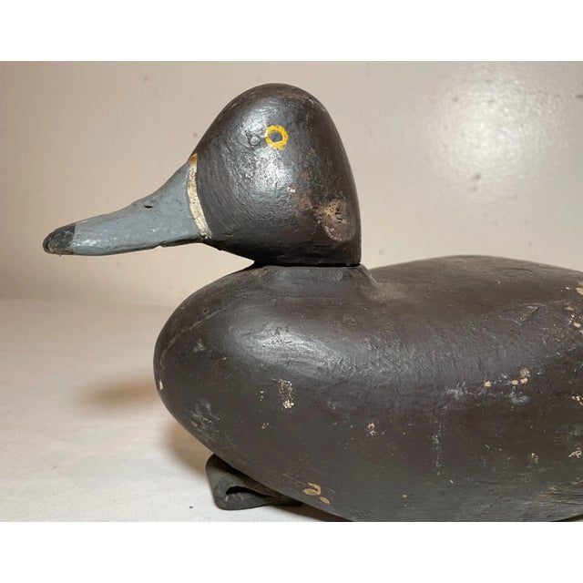 Antique Hand Carved Wood Folk Art MSH Bluebill Drake Duck Decoy Bird Sculpture For Sale - Image 11 of 12