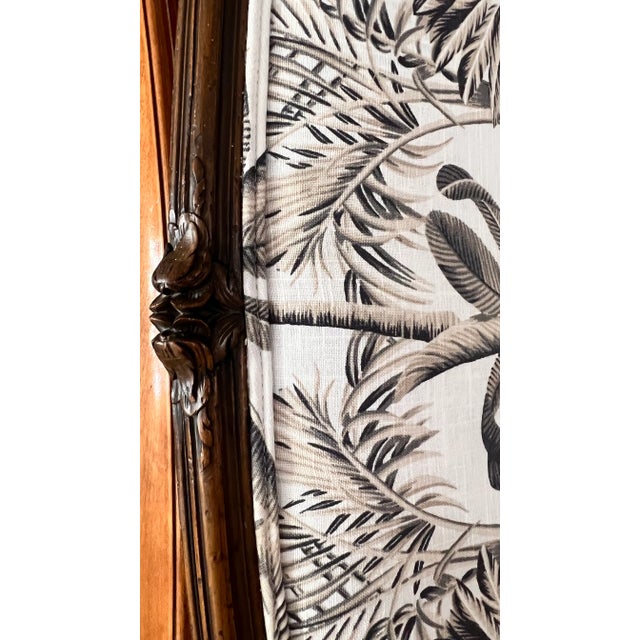 French Louis XV Style Carved Walnut Settee Newly Upholstered in Tropical Botanical Cotton For Sale - Image 12 of 12
