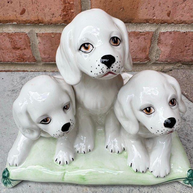 Mid 20th Century Vintage Mid 20th Century Italian Majolica Trio of Pups Figurine For Sale - Image 5 of 11