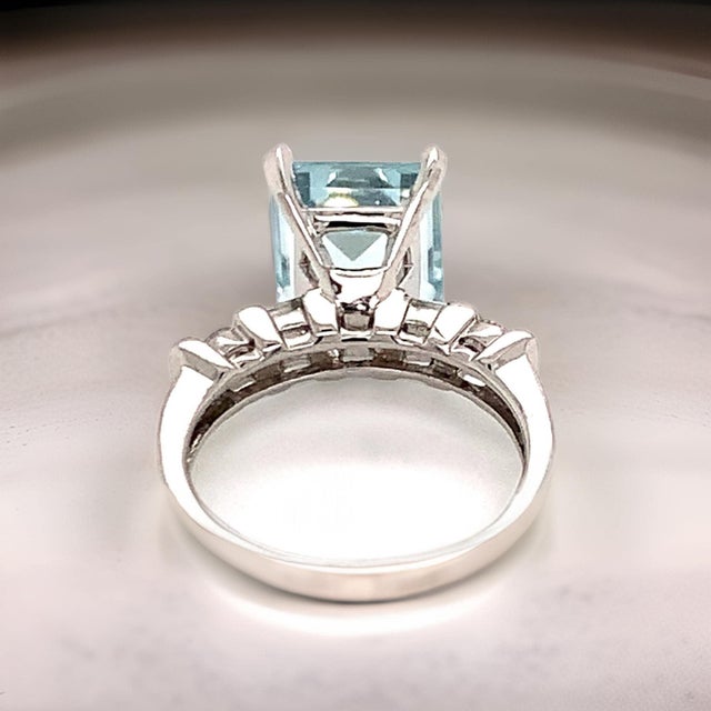 Natural Finely Faceted Quality Aquamarine and Diamond Ring size 6.25 and resizable set in fine Platinum 5.3 TCW Certified...