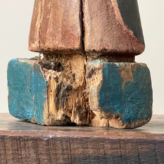 Brown 19th Century Spanish Hand Carved Polychrome Santo Sculpture For Sale - Image 8 of 9