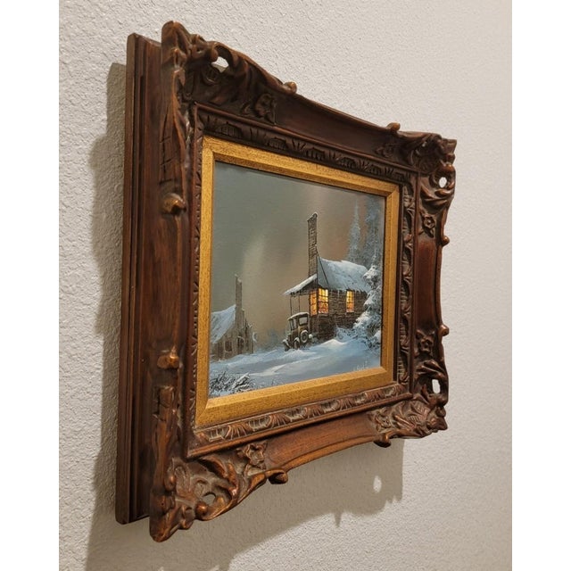 1970s Snowy Landscape Original Oil on Board Painting by Ted Blaylock, 1974 For Sale - Image 5 of 6