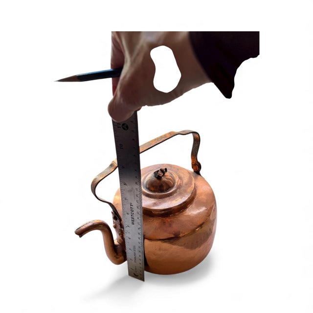 Antique Hammered Copper Kettle With Iron Swing Handle For Sale - Image 4 of 4