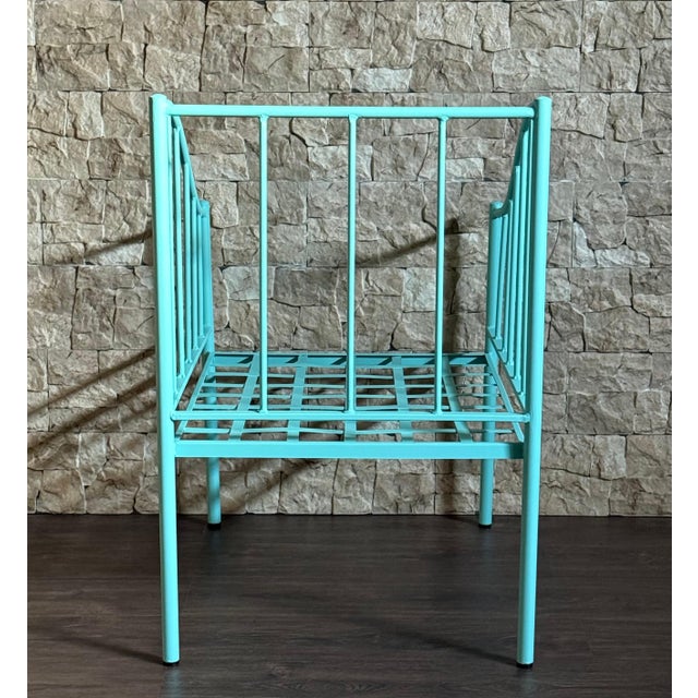 Wrought Iron Turquoise Lounge Chair for Outdoor with Grid Seat For Sale In Miami - Image 6 of 18
