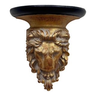 Vintage Gilded Lion Bust Wall Shelf For Sale