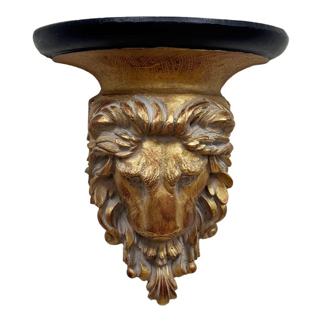 Vintage Gilded Lion Bust Wall Shelf For Sale
