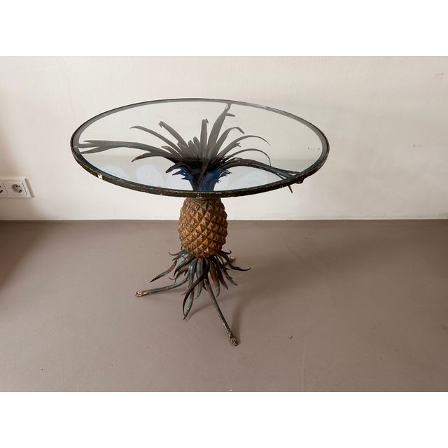 Polychrome Iron Pineapple Coffee Table with Glass Top, 1900 For Sale - Image 12 of 18