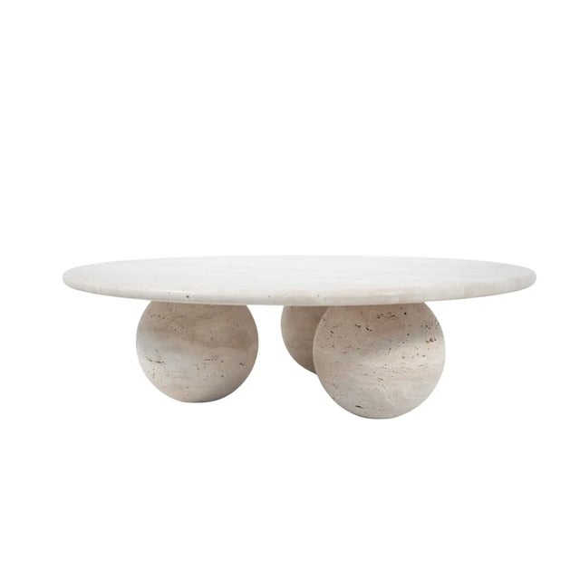 Cream Travertine Sphere Ball Leg Coffee Table by My Habitat Design For Sale - Image 8 of 8