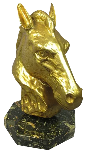 Brass Horse Sculpture with Black Marble Base, Mid-20th Century