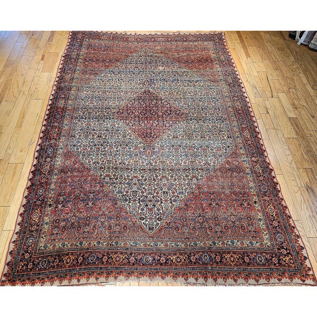 19th Century Bidjar Rug, Hand-Knotted Wool, Herati Geometric Pattern, Ivory & Red, 10x14 For Sale - Image 10 of 18
