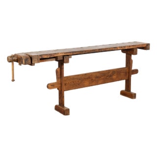 Early 20th Century Carpenters Workbench Rustic Narrow Console Table For Sale