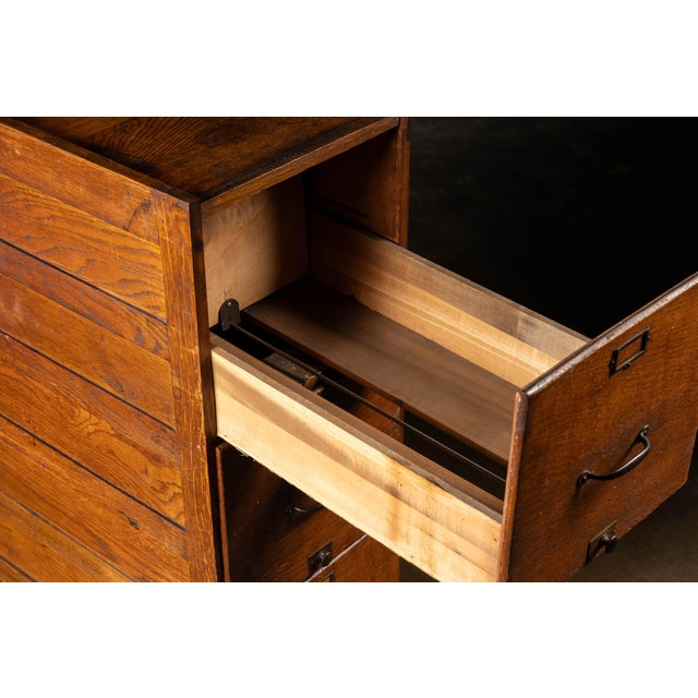 Antique Oak Filing Cabinet With Brass Hardware For Sale - Image 10 of 17
