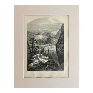 Antique 1874 Wood Engraving "Donner Lake" Nevada in Frame-Ready 11x14 Mat For Sale